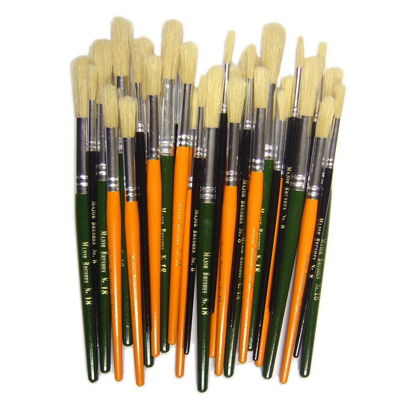 Hog Short Coloured Brushes: Round Tip, Sizes 8/12/18 - Set of 30 - MB583-30