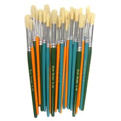 Hog Short Coloured Brushes: Round Tip, Sizes 8/10/14 - Set of 30