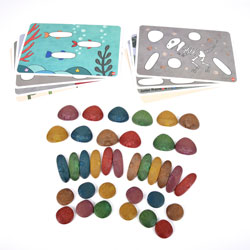 Eco Friendly Junior Rainbow Pebbles - Set of 36 Pebbles and 8 Activity Cards