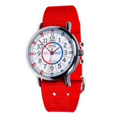 EasyRead Time Teacher Alloy Wrist Watch - Red & Blue Face - Past & To - Red Strap