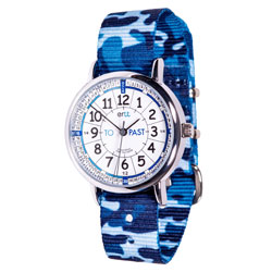 EasyRead Time Teacher Alloy Wrist Watch - White-Blue Face - Past & To - Blue Camo Strap