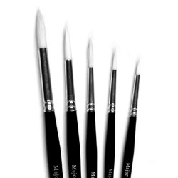 White Round Synthetic Sable Brushes - Set of 5