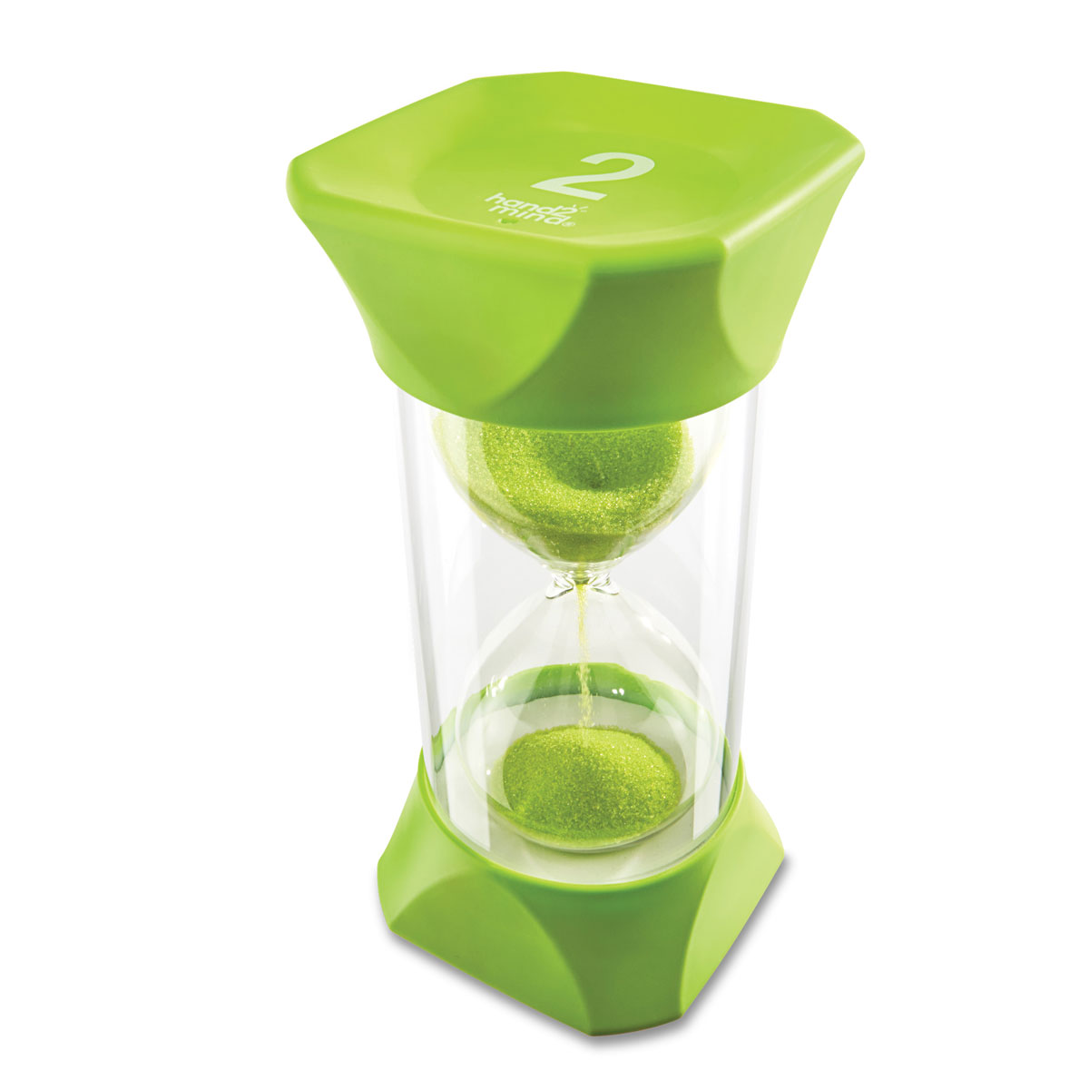 Classroom Sand Timers for Kids Set of 1 hand2mind Green Jumbo Sand Timers 2 Minute Sand Timer Hourglass Sand Timer with Soft Rubber End Caps Offers Quiet Pausing Teeth Brushing and Game Timer 
